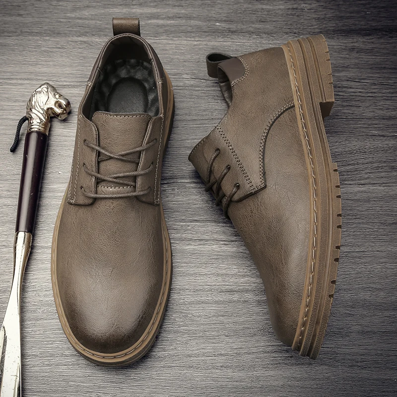 Туфли мужские из натуральной кожи модные Универсальные лоферы на шнуровке