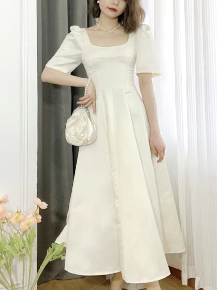 

Summer Women Vintage Elegant Wedding Midi Dress Lady One Piece Evening Party A Line Fashion Prom Female Clothing