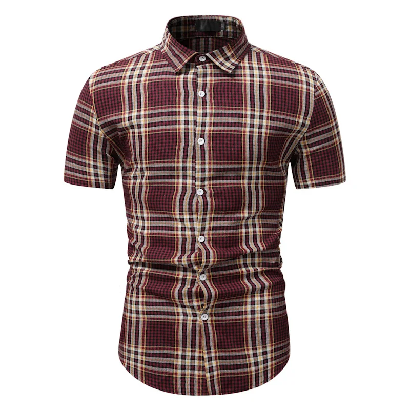 

Mens Vintage Classic Plaid Western Shirt Slim Fit Short Sleeve Button Up Shirts Men Harajuku Streetwear Checkered Shirt Camisas