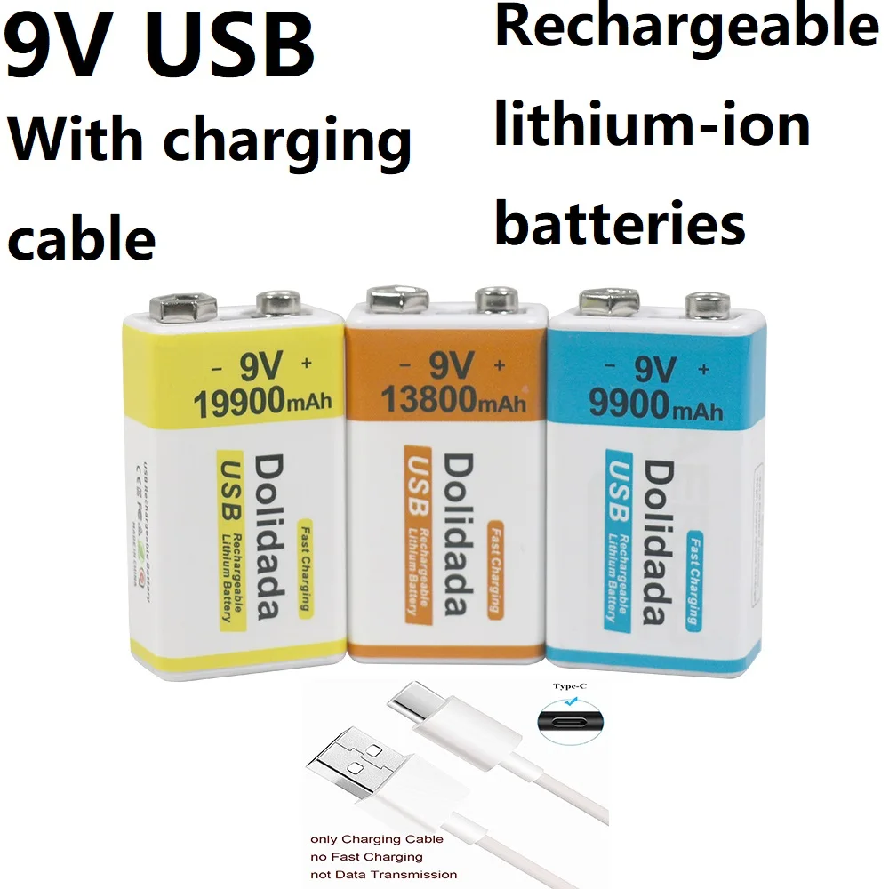 

Free Shipping Air Express 9V USB Lithium-ion Rechargeable Battery C-type with Charging Cable Multimeter Microphone MetalDetector