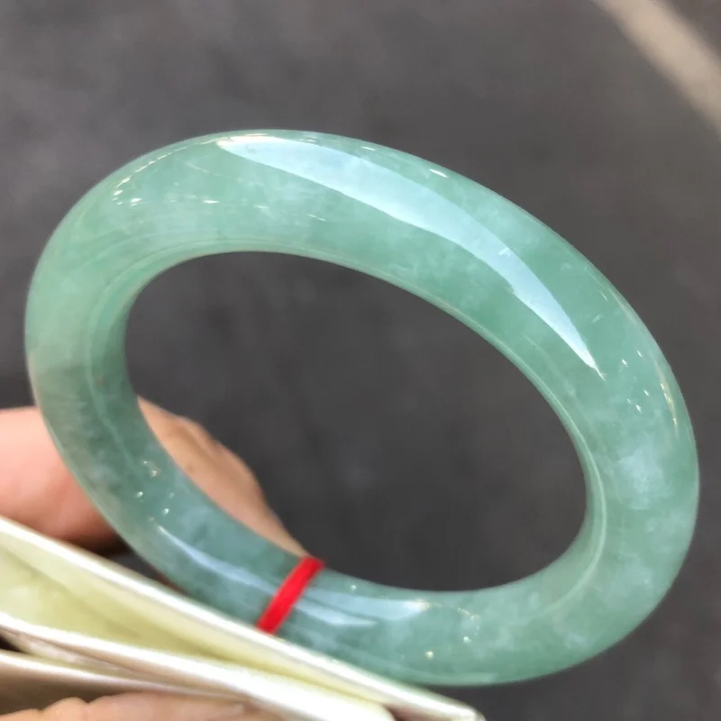 Сертификат природного класса AA ледяной бирманский зеленый нефритовый браслет 54