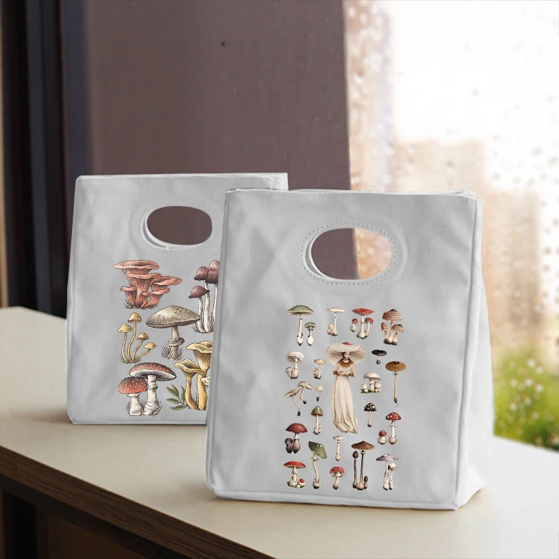 

Mushroom Canvas Neutral Insulated Lunch Bag Canvas Tote Bag Thickened Neutral Reusable Office Picnic Portable Food Storage Bag