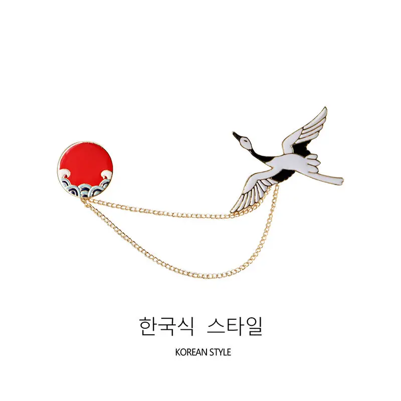 

Crane decorative brooch retro Chinese style cartoon cute metal badge couple antique style pin buckle decoration