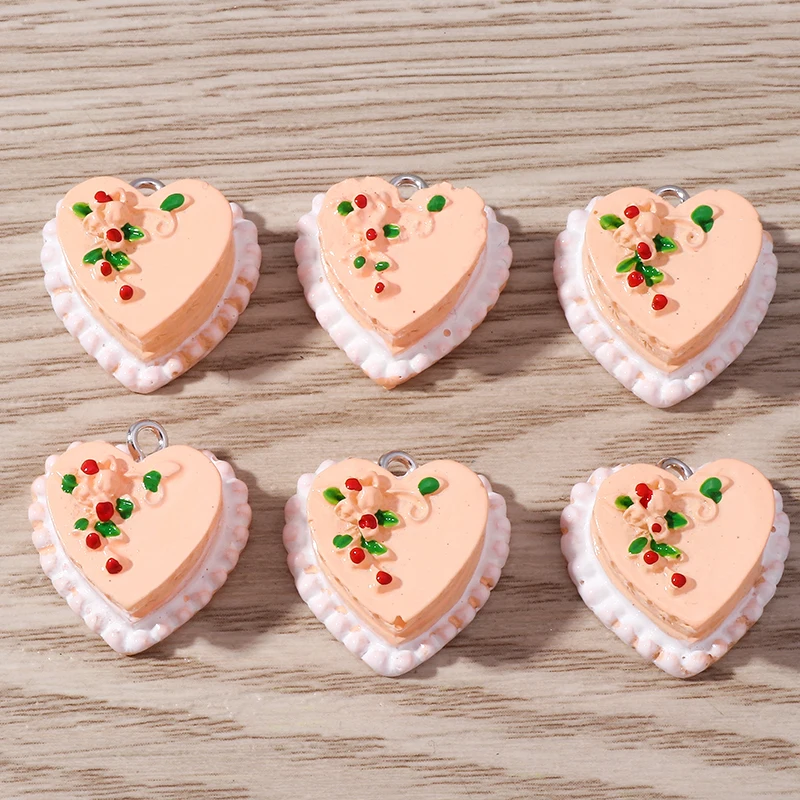 

10pcs 19*19mm Cute Food Cake Charms for Jewelry Making Cherry Love Heart Charms Pendants for DIY Necklaces Earrings Craft Supply