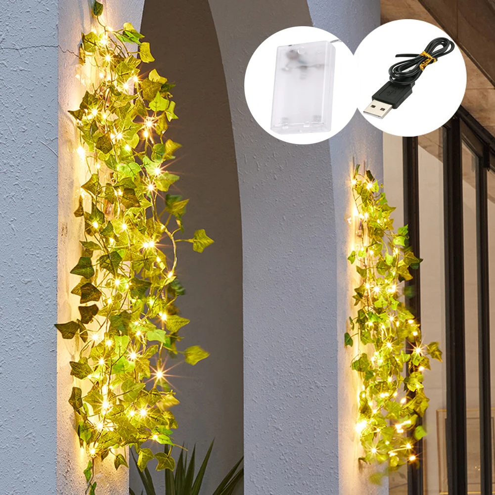 

LED Artificial Plants String Light, 1PCS Green Leaf Ivy Vine Fairy Light String Maple Leaves Lamp Garland DIY Hanging Lighting