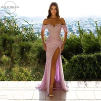 exquisite stones sequins slit bridesmaid dress one shoulder trailing prom gowns for formal occasions vestido de fiesta de