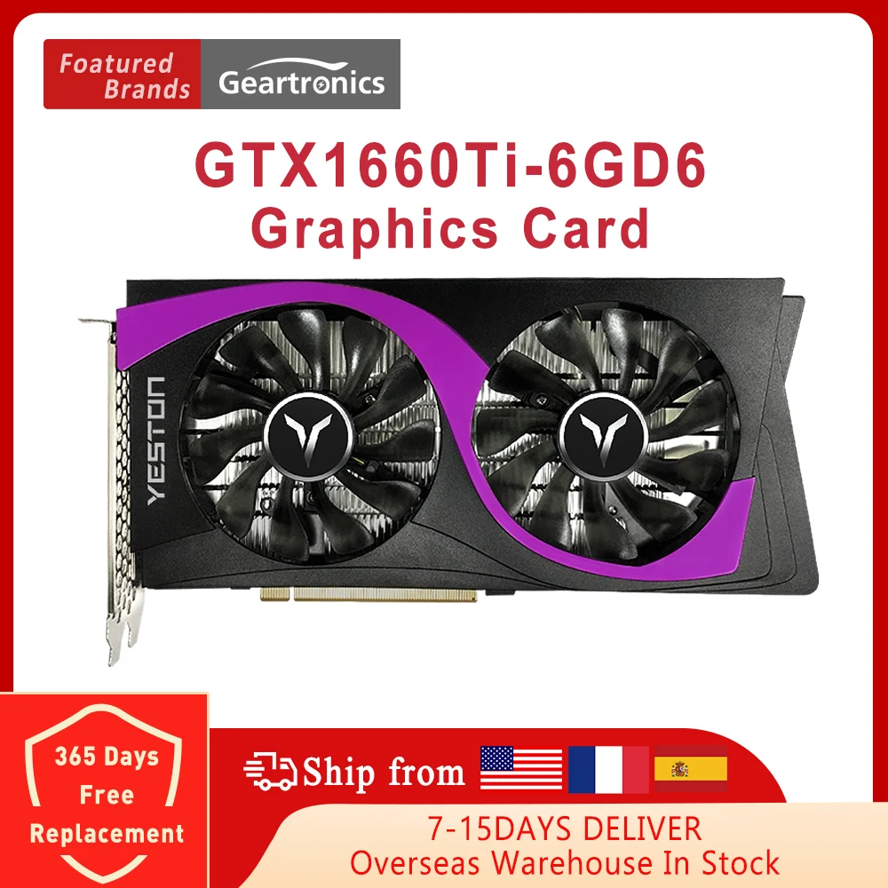 

Игровая дискретная видеокарта Yeston GTX1660Ti-6GD6 без внешнего источника питания, 6 гб, 192 бит, GDDR6, видеокарта для пк