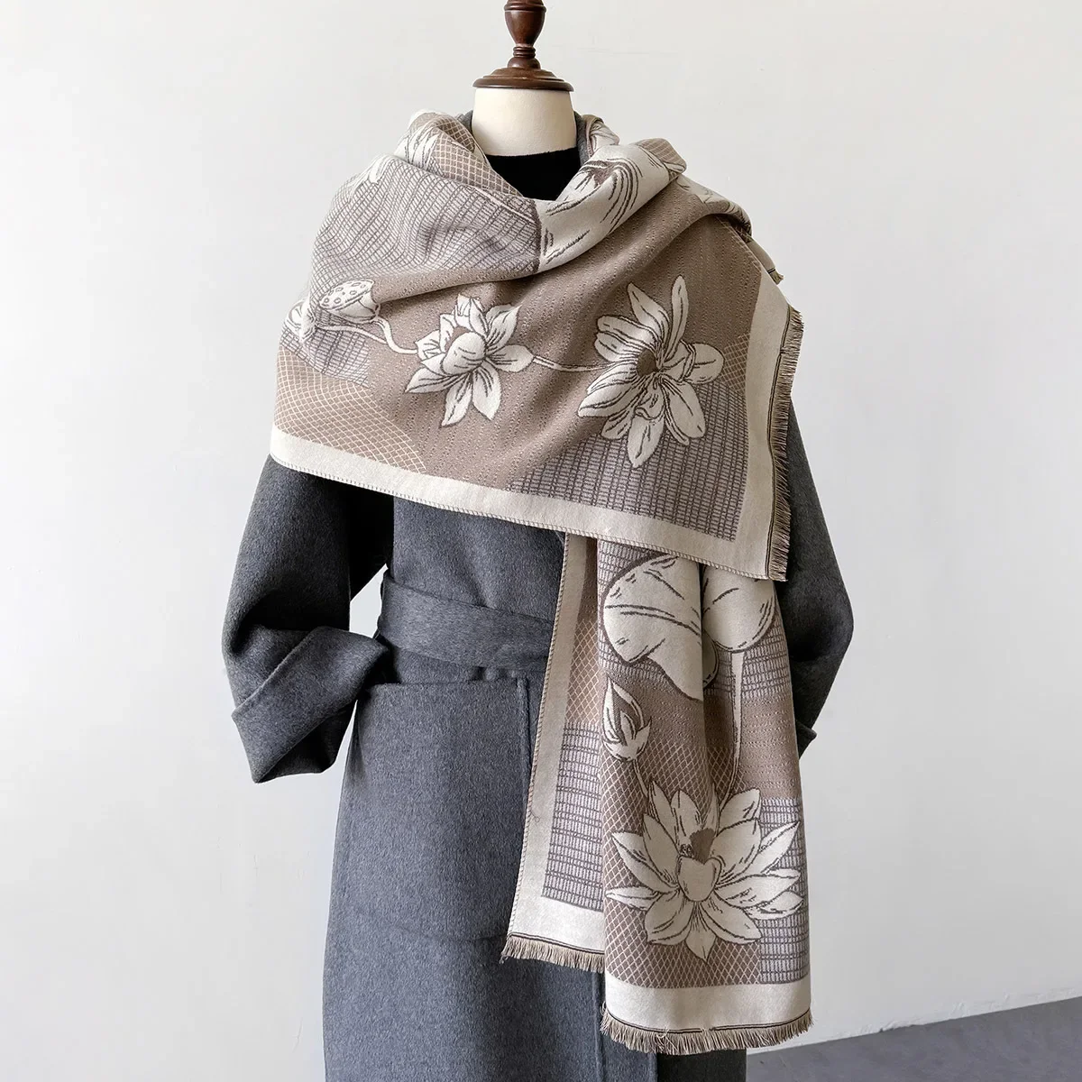 Женский Толстый Теплый Шарф В Стиле Ретро С Цветочным Принтом Кашемир Пашмина