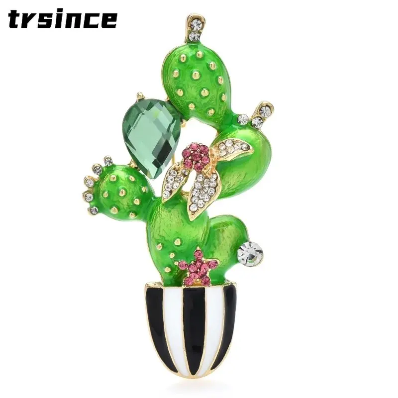 

Vintage Cactus Brooches for Women Unisex Enamel Rhinestone Beauty Flower Plants Party Office Brooch Pin Gifts Trendy Design