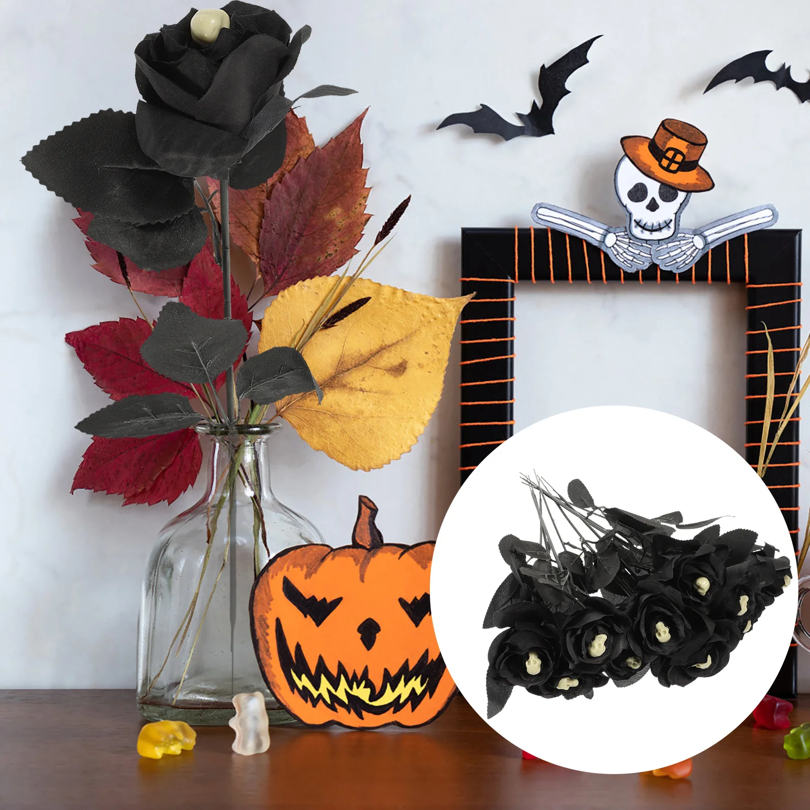 

10Pcs Festival Simulation Rose Halloween Fake Flowers Creepy Rose with Decor