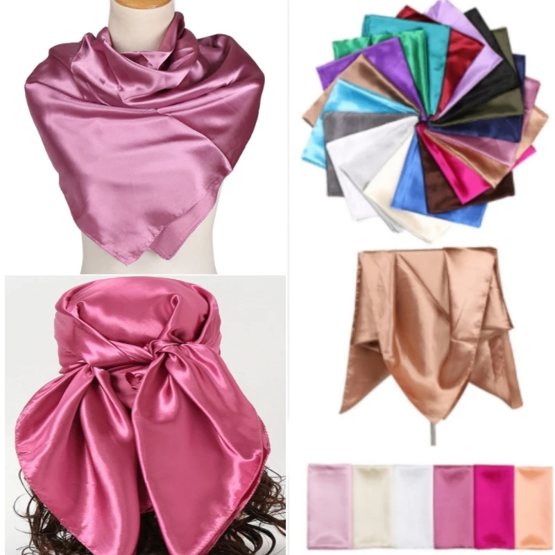 

90cm Solid Colors Neckerchief Hijab Scarf For Women Silk Satin Headband Hair Scarves Female Square Shawls Head Scarfs For Ladies