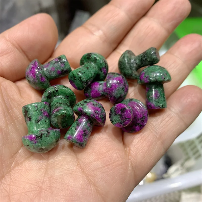 

10PC Natural Stone Ruby In Zoisite Crystal Mushroom Carvings Healing Reiki Gift Pendant Crafts Home Room Decoration