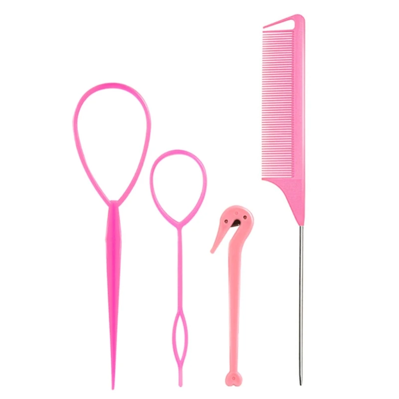 

4 шт./компл. французская оплетка инструмент петля эластичная резинка для удаления волос резак крысиный хвост гребень металлическая шпилька ...