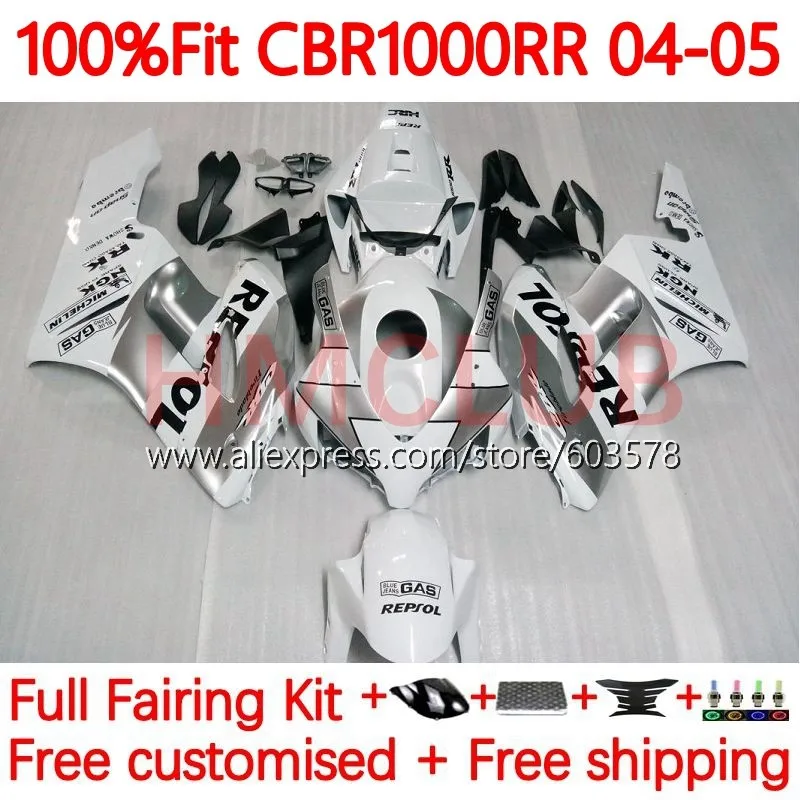 

OEM Body For HONDA CBR1000 CBR 1000 RR CC 1000CC CBR1000RR Repsol silver 2004 2005 CBR 1000RR 04 05 Injection Fairings 115No.6