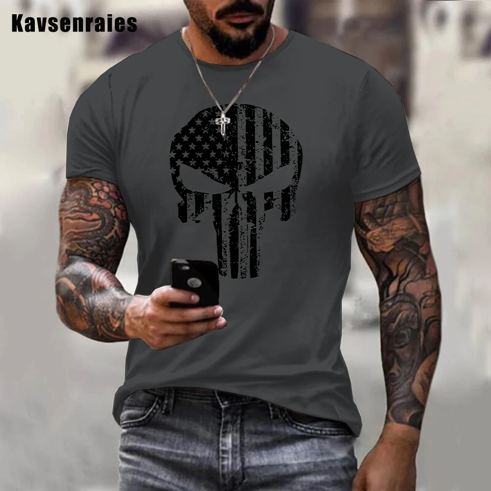 

American Flag Skull 3D Print T-shirt Men Women Summer Fashion Casual Short Sleeve Unisex Hip Hop Streetwear Oversized T Shirt