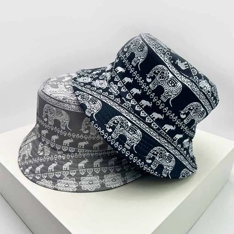 Панама унисекс двусторонняя с принтом в виде слона и цветов