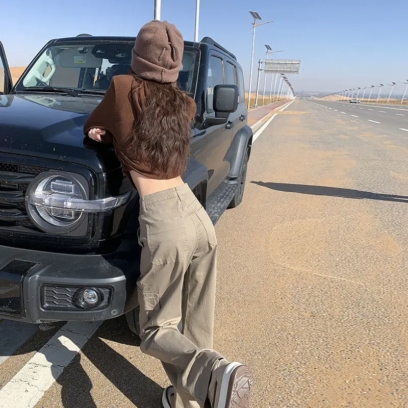 Брюки женские рабочие с высокой талией приталенные прямые штаны в американском