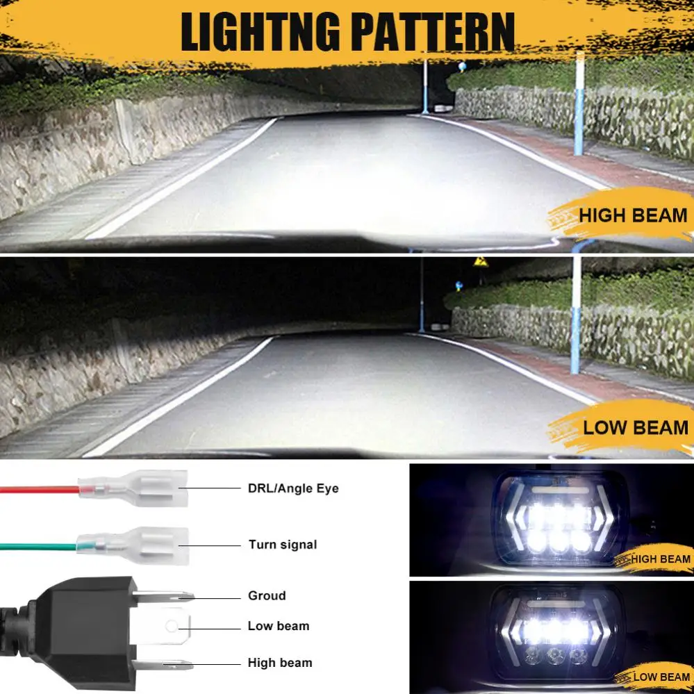 

1 шт. 7x6 5x7 дюймов квадратная автомобисветодиодный светодиодная фара DRL ближний/Дальний свет гало кольцо Янтарный ангельские глазки фара для 4WD ATV SUV Грузовик 4x4 внедорожник