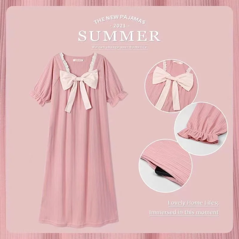 2021 new 100% cotton nightdress women's summer thin short sleeve student pajamas Princess Dress