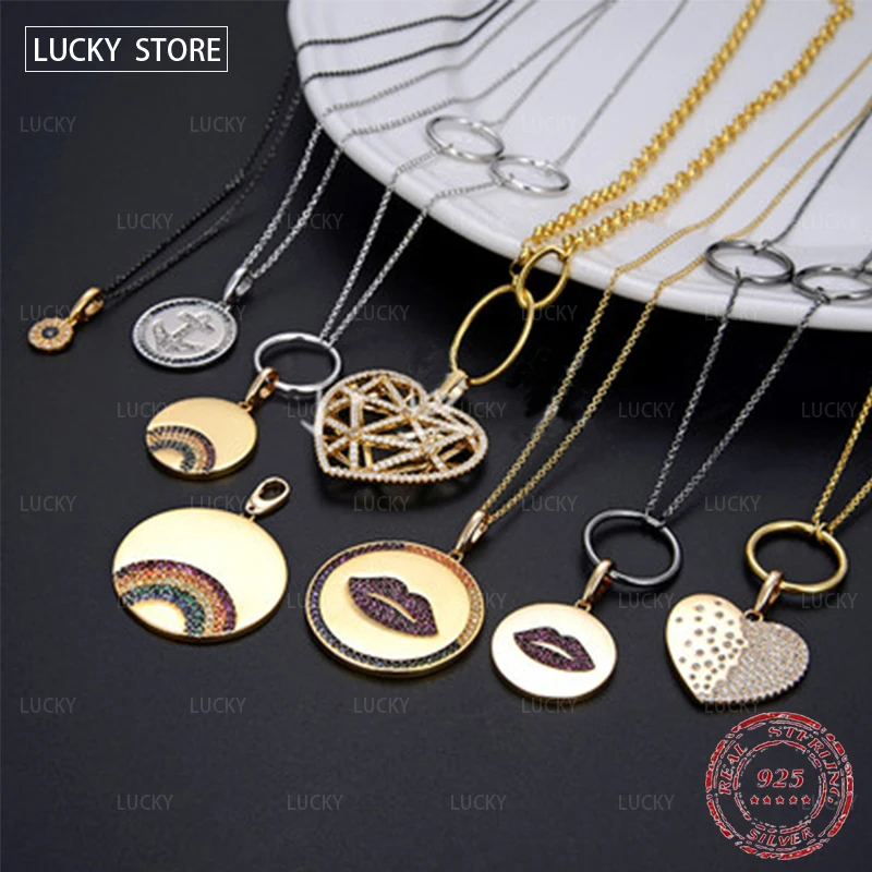 

S925 Sterling Silver Necklace August new golden yellow red lip rainbow buckle Necklace women's fashion jewelry
