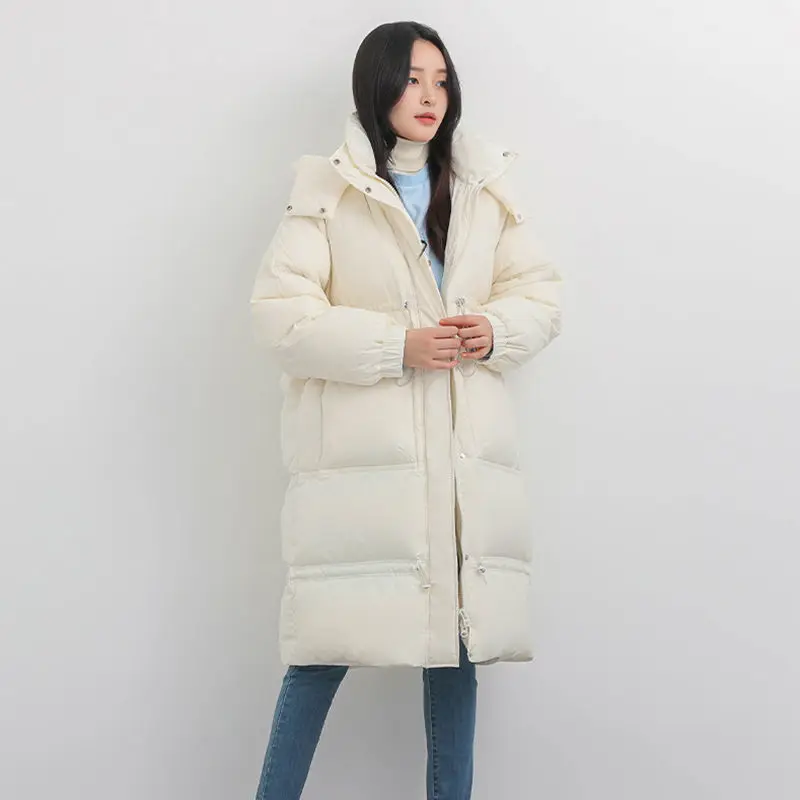 

Женское зимнее пальто, модель 2023 года, Женская Корейская повседневная куртка на белом утином пуху, женское толстое теплое свободное пуховое пальто B5