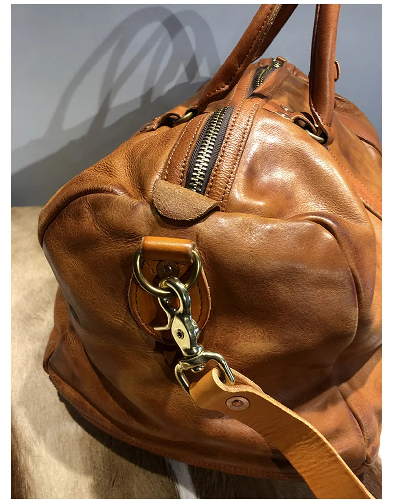 Vintage fashion first layer cowhide men large-capacity travel bag outdoor genuine leather shoulder messenger hand duffel bag