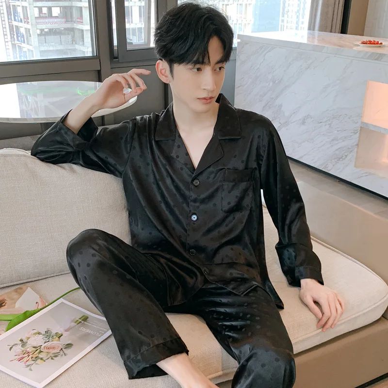 New Pajamas Men's 2022 Spring Autumn Summer Ice Silk Homewear Thin Section Simulation Silk Large Size Suit  Pajama Set Sleepwear