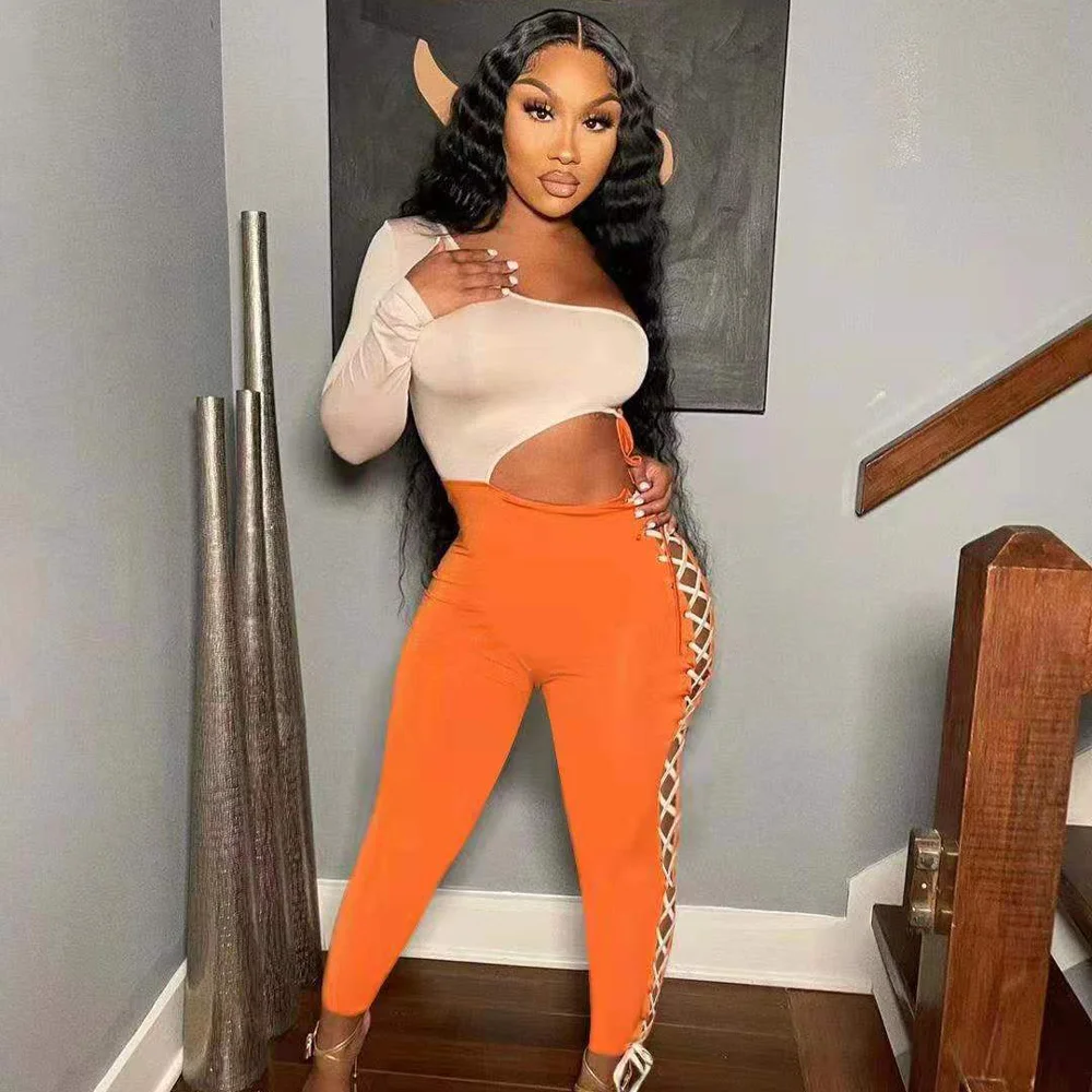 New Sexy Solid Tight Hallow Out Jumpsuit 2022 Summer Women Outdoor Club Outfits