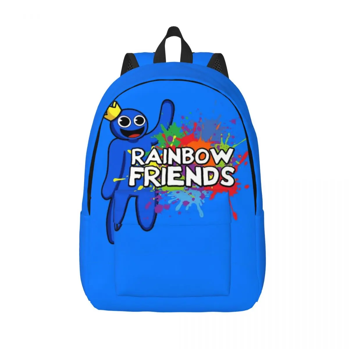 

Blue Rainbow Friends Backpack Elementary High College School Student Paint Splatter Odd World Bookbag Teens Canvas Daypack