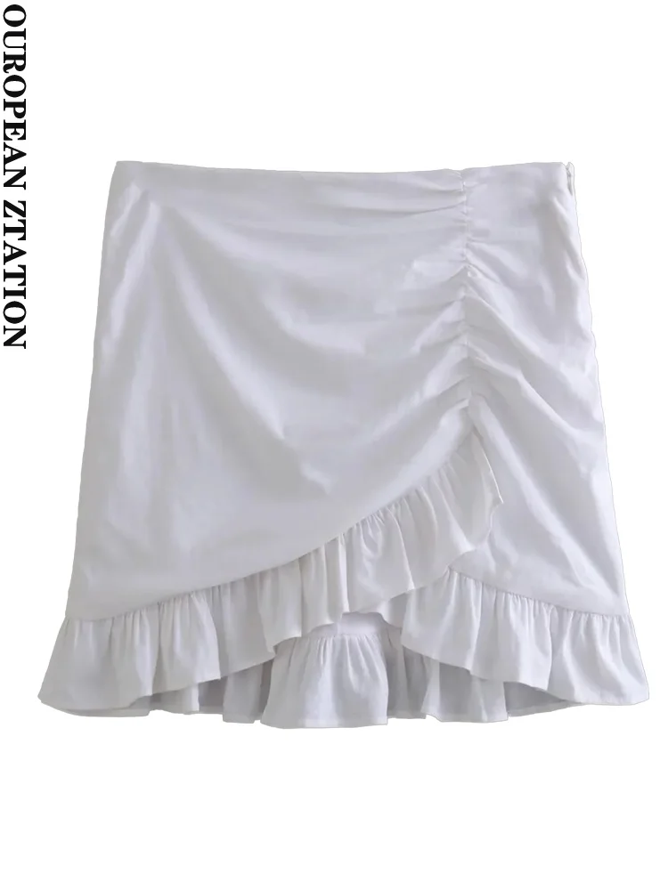 

PAILETE Women 2023 fashion with ruffled asymmetric draped mini skirt vintage high waist side zipper female skirts mujer
