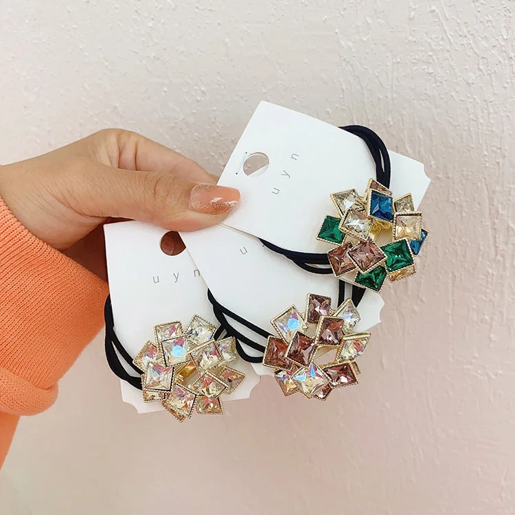 

Женские Геометрические резинки стразы из сплава, эластичная резинка для волос, резинка с кристаллами, резинки для конского хвоста, резинки, ...