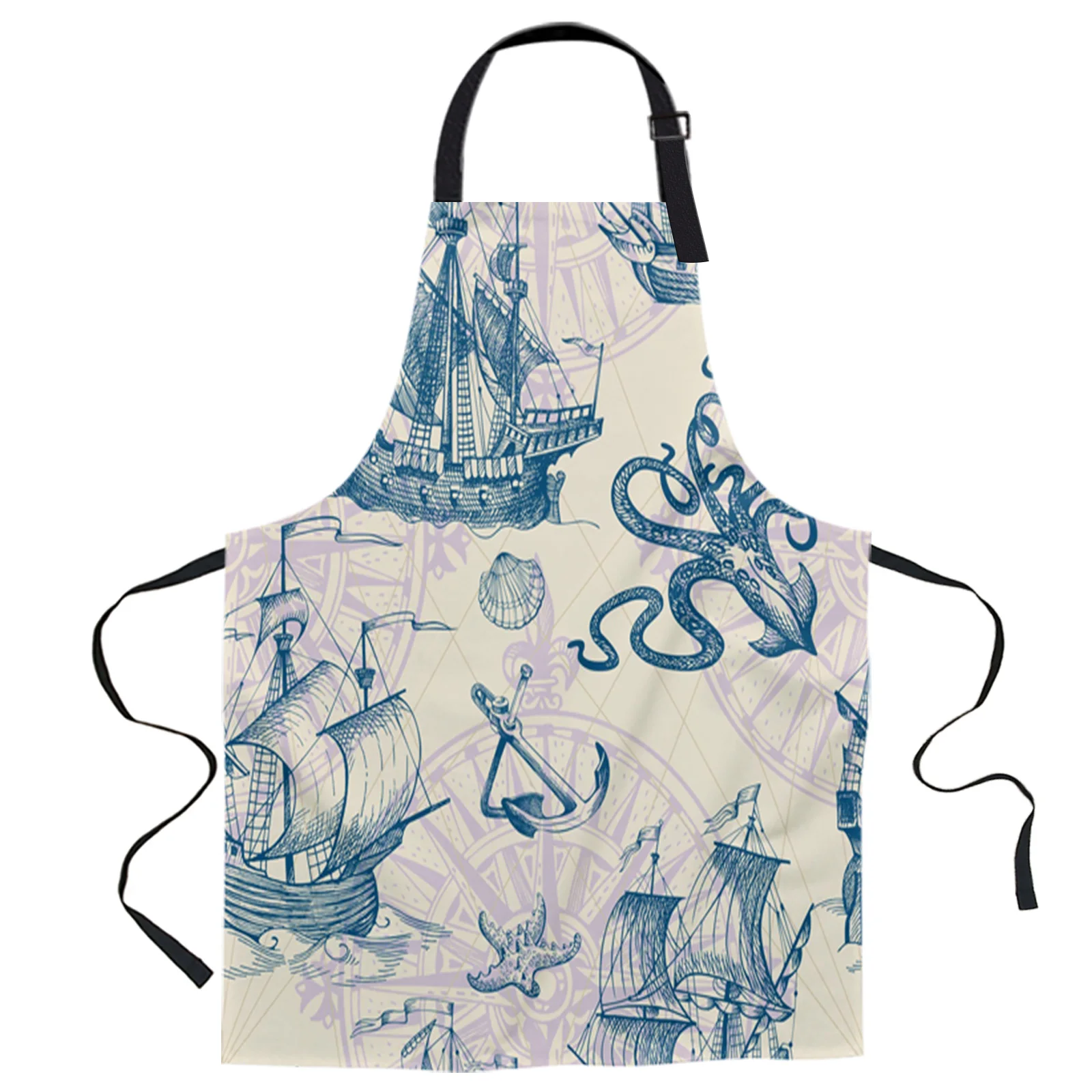 

Sailing Octopus Anchor Retro Design Adjustable Canvas Kitchen Coffee Apron Ladies Couple Cooking Dining