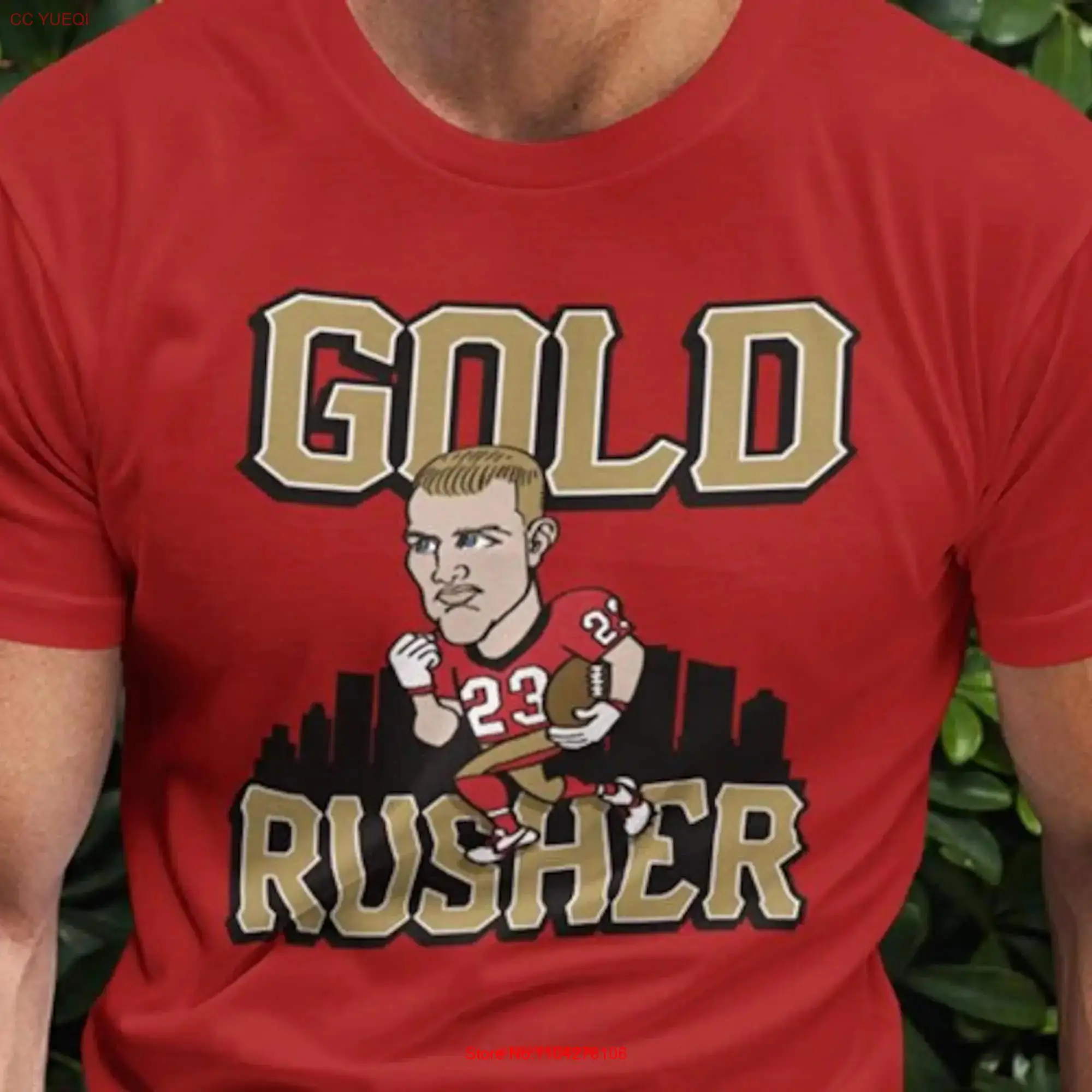 Christian McCaffrey Gold Rusher Run CMC 49ers Funny T Shirt San Francisco Niners Bae Bay Area Deebo Samuel SF Fran Jimmy G