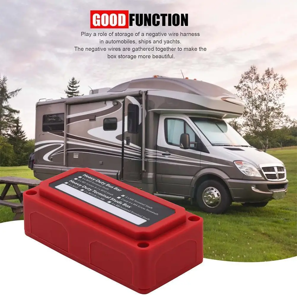 

48v 300a 4 Terminal Studs Red Bus Bar Power Distribution Block Box Car Rv Modular M8 Design Organizer Bar Cable Stud Bus I3v0