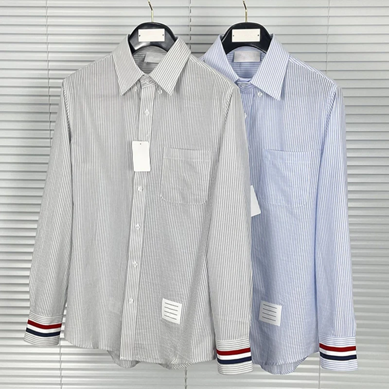 TBBrand New Shirt Man Turn Down Collar Oxford Striped Design Fashion Fit Full Sleeve Casual Shirt Business Men's Shirt Work Suit