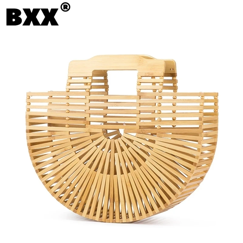 

[BXX] 2023 New Trend Vintage Handbag For Women Hollow Out Perspective Bamboo Weaving Chic Designer Fashion Bags Female 8AB222