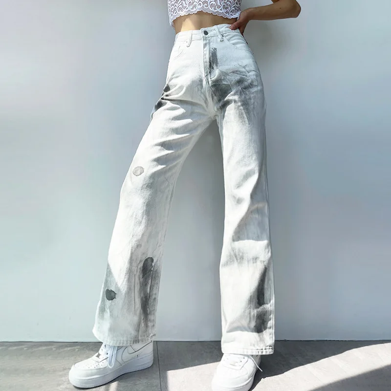 

Summer Tie-dye Jeans High-waisted Loose Straight-leg Pants Are Thin and Mopping Wide-leg Pants Jeans Woman 2022