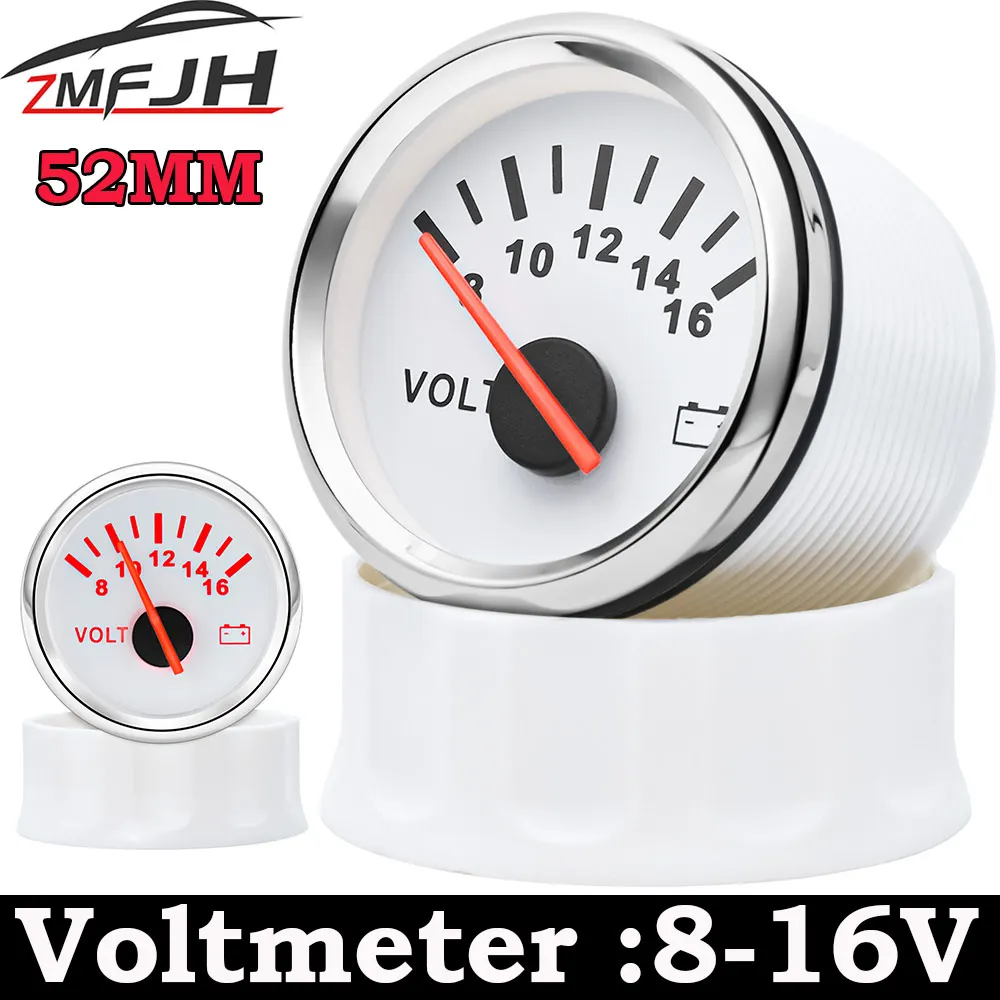 Medidor de voltios Universal, voltímetro marino automático de 52mm, medidor impermeable de 8-16V para motocicleta, coche, barco y automóvil con retroiluminación roja