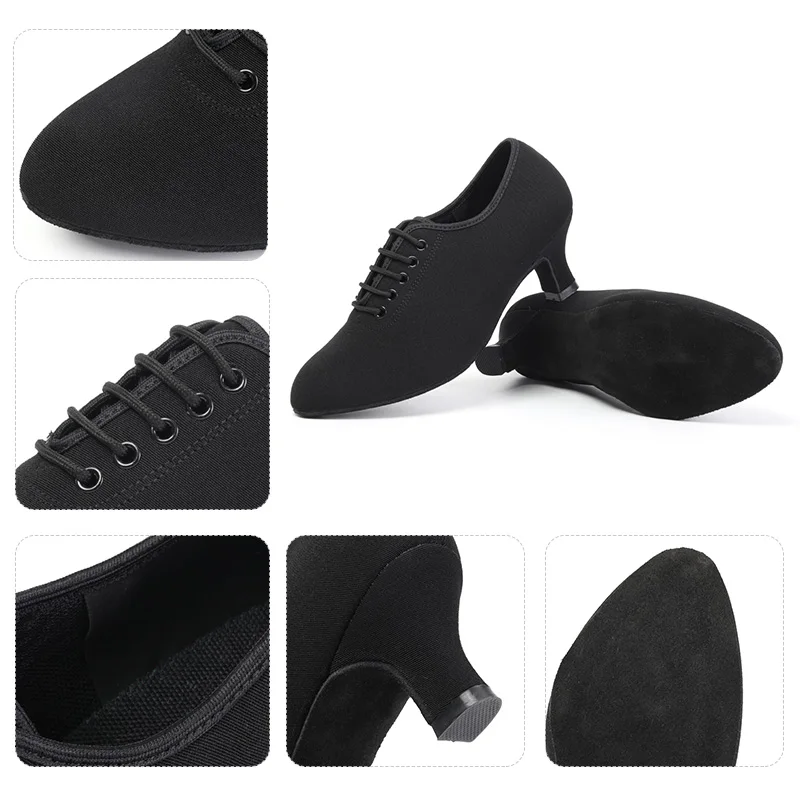 DKZSYIM Lace-Up Latin Dance Shoes Women Ballroom Tango/Modern Dancing Shoes Low Heels 5CM Black Dance Shoes Soft Suede Soles
