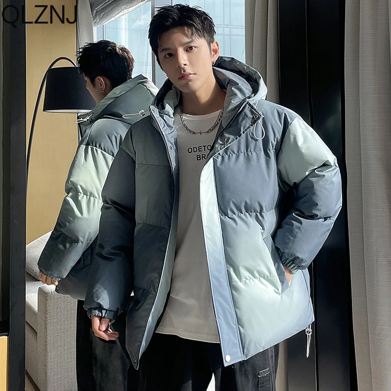 Winter Thick Warm Gradient Parkas Men Clothing 2023 Fashion Zipper Hooded Coats Women Cotton Padded Jacket Unisex Oversize Parka