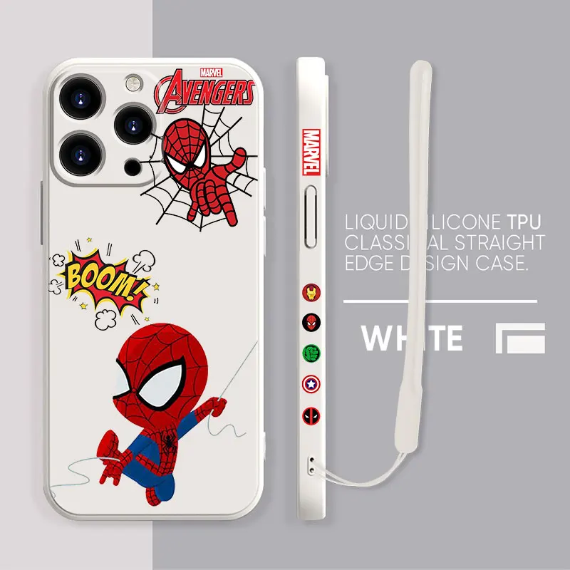 

Luxury Square Liquid Phone Case For iPhone 13 12 11 Pro Max Mini X XR XS Max 7 8 6s Candy Color Marvel Cartoon SpiderMan Boom