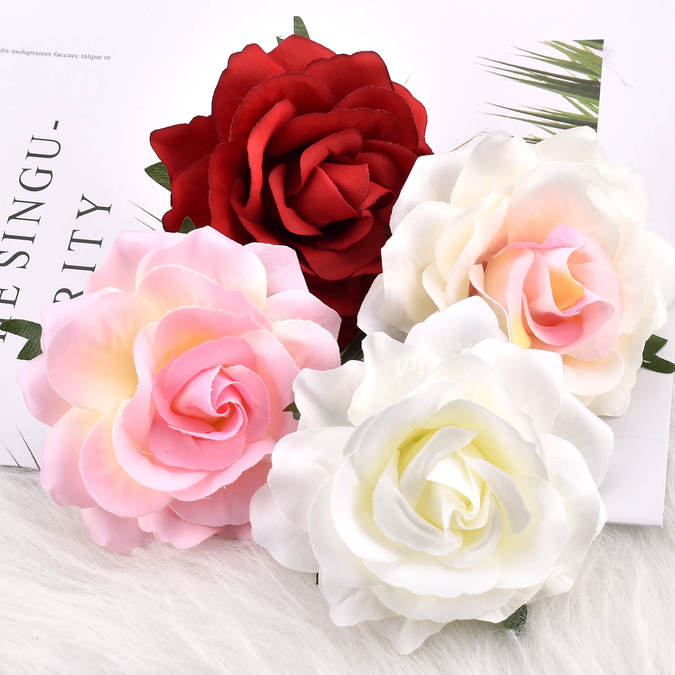 

30PCS/9cm White Artificial Silk Flower Heads for Wedding Decoration White Rose DIY Wreath Scrapbooking Craft Fake Flowers Head