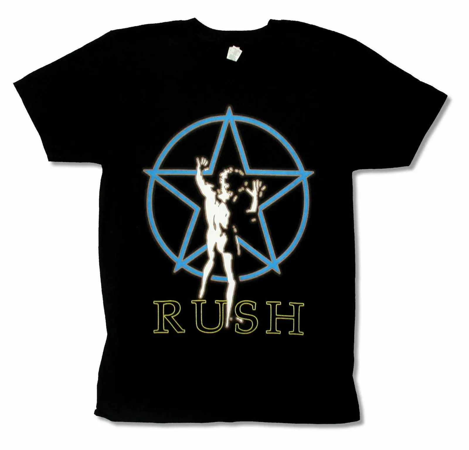 

RUSH Star Man Blue Image Black T Shirt New Band Merch 2112 Album Art