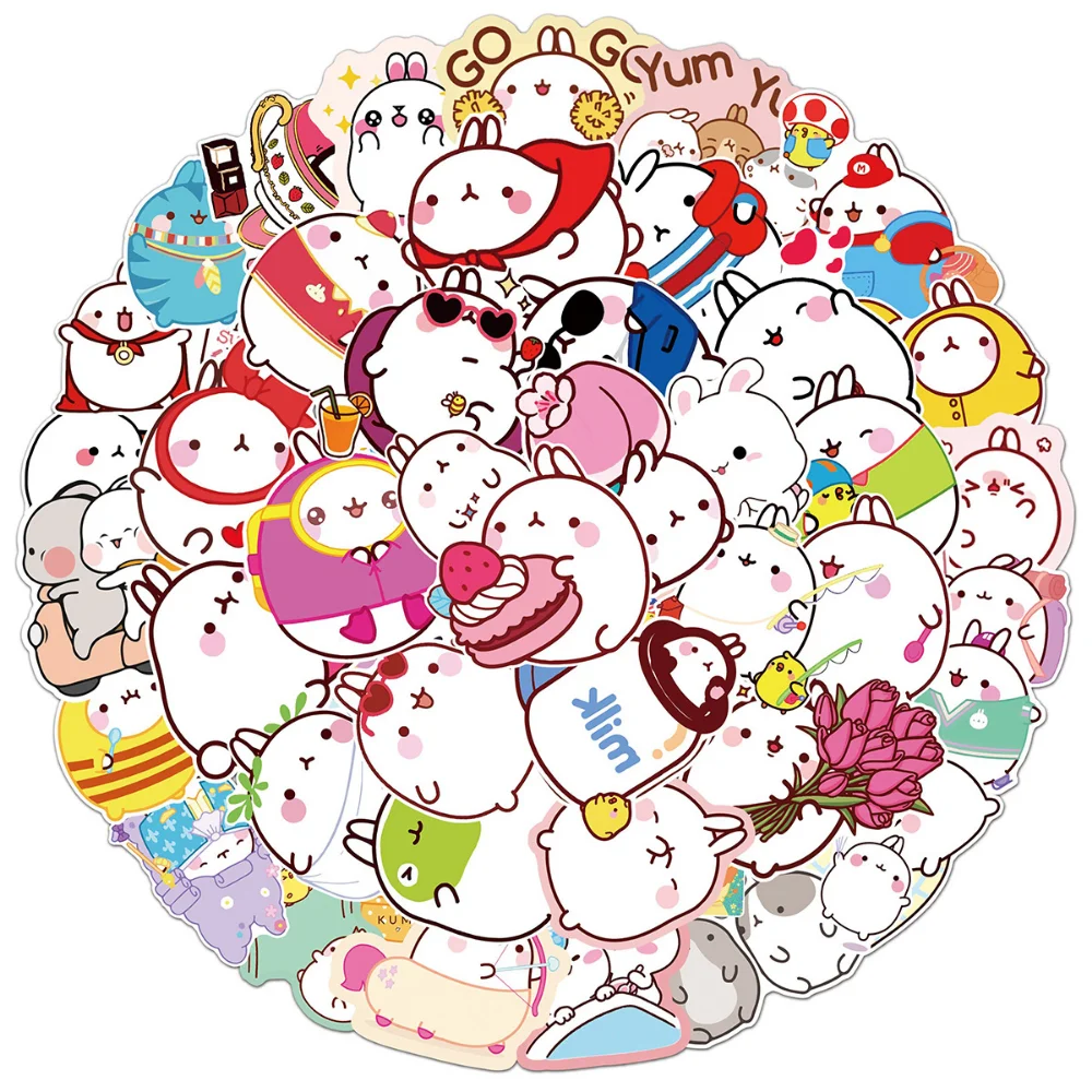 

10/50pcs Cute Rabbit Molang Sticker Waterproof Sticker DIY Mobile Phone Case Laptop Luggage Personalized Graffiti Sticker Toy