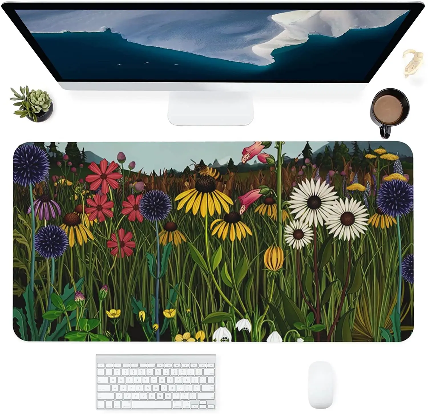 

Bee Flowers Plants Extended Gaming Mouse Pad, XXL Large Desk Pad 32 X 16 Inch, Computer Keyboard Mousepad, Waterproof Mouse Mat