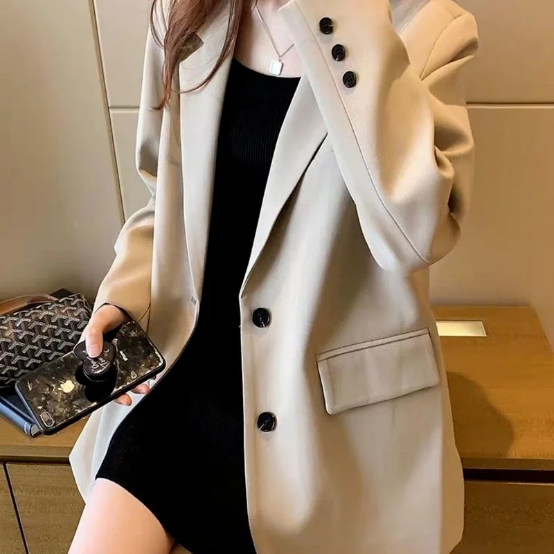 Fashion England Style Casual Commute Blazers Office Lady Lapel Single Breasted Solid Colors Formal Blazers Spring Autumn Outwear