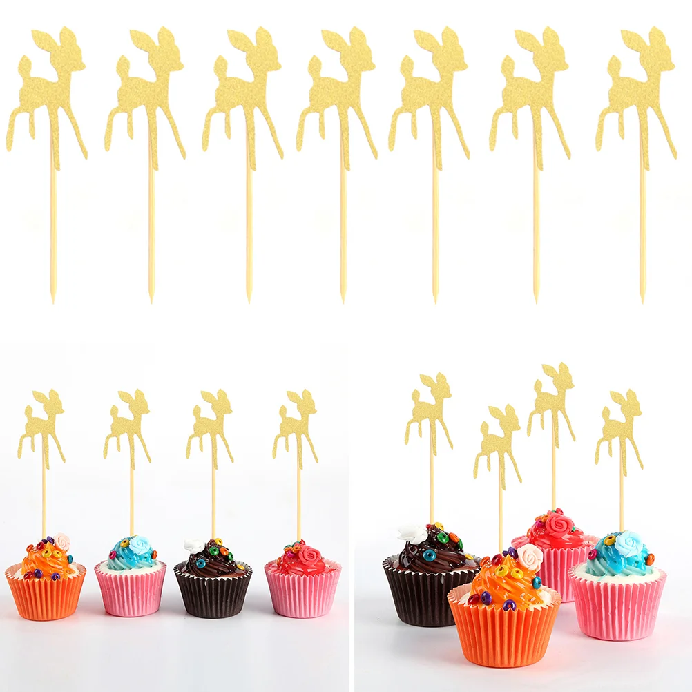 

Cupcake Toppers Cake Christmas Deer Decorations Picks Wedding Holiday Glitter Reindeer Decorative Paper