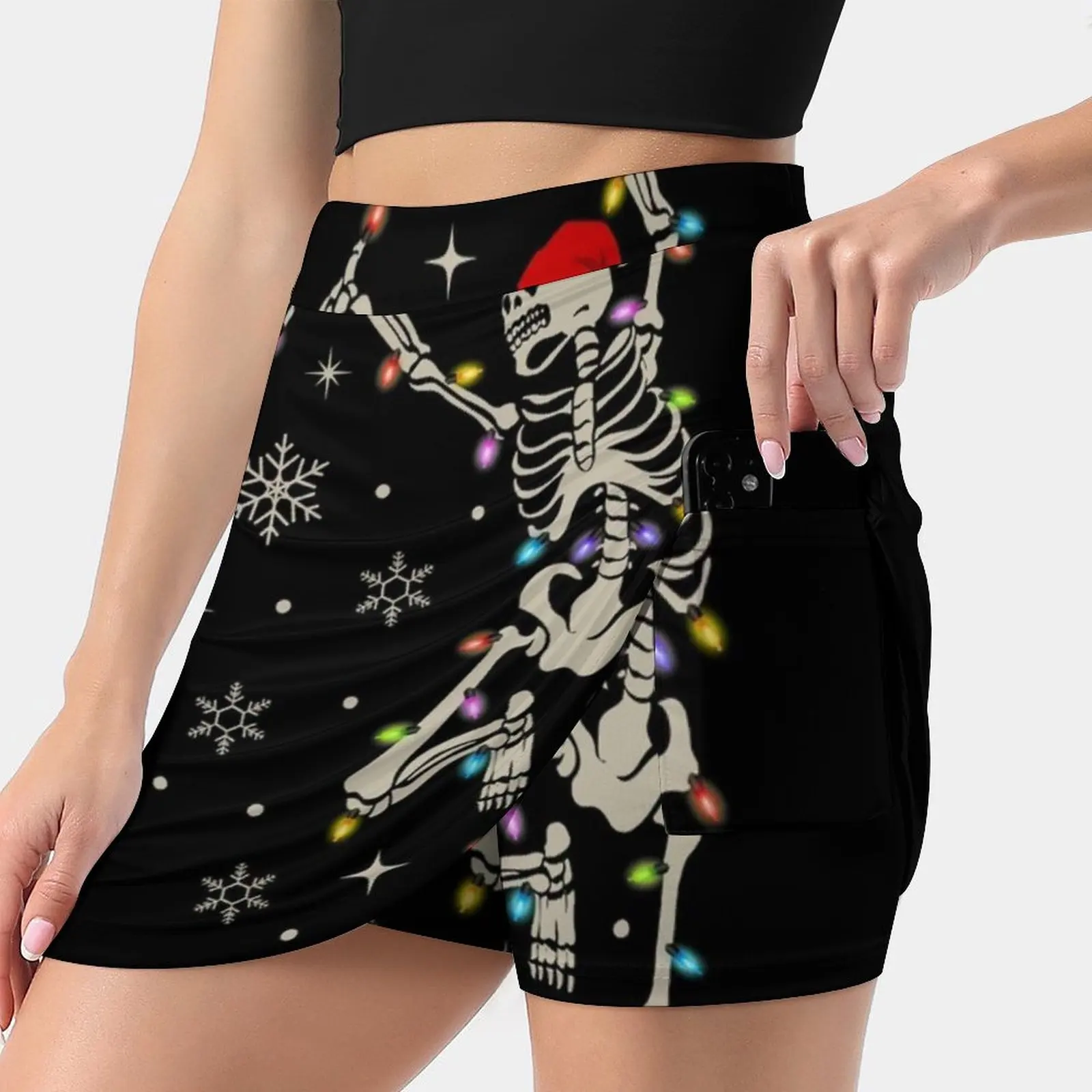 

Рождественская Юбка со скелетом для танцев, Женская Спортивная юбка с карманами, модная юбка в Корейском стиле