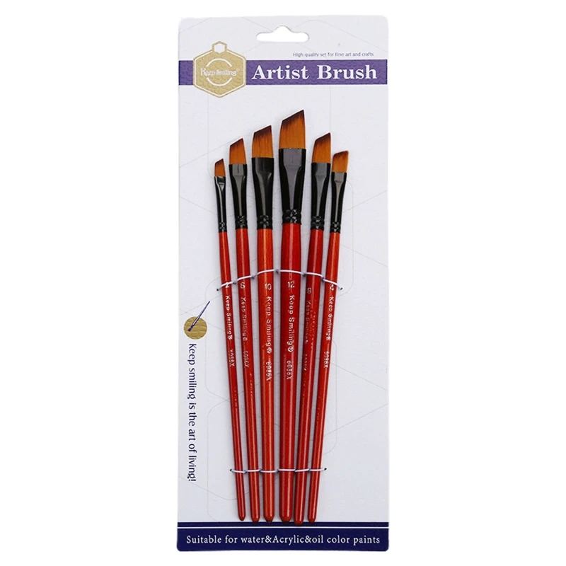 

6pc Durable Oil Watercolor Acrylic Paint Brush Nylon Angled for Head for Art Stu D5QC