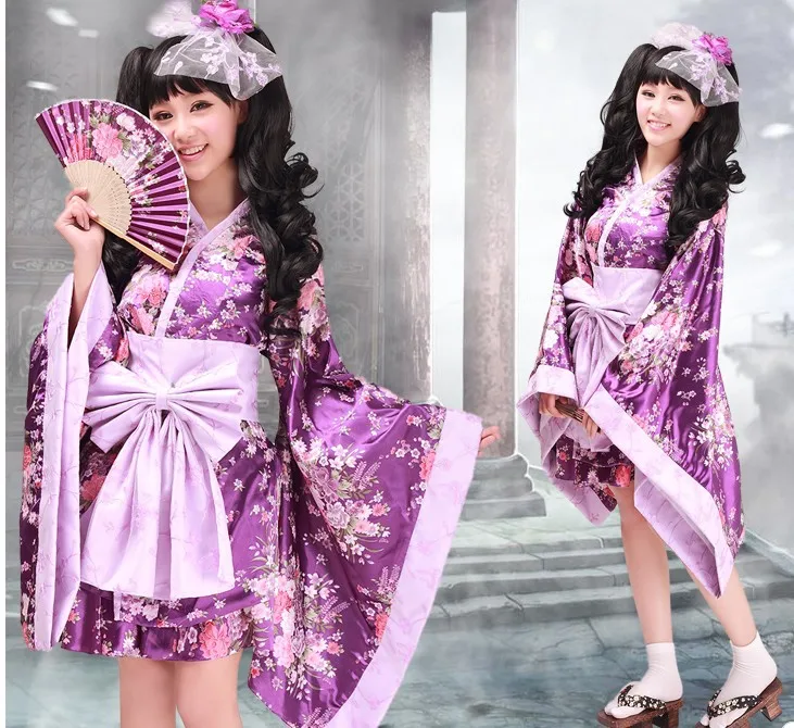 

Cute Cherry Blossom Kimono Purple Sakura Kimono Lolita Dress Cosplay Costume
